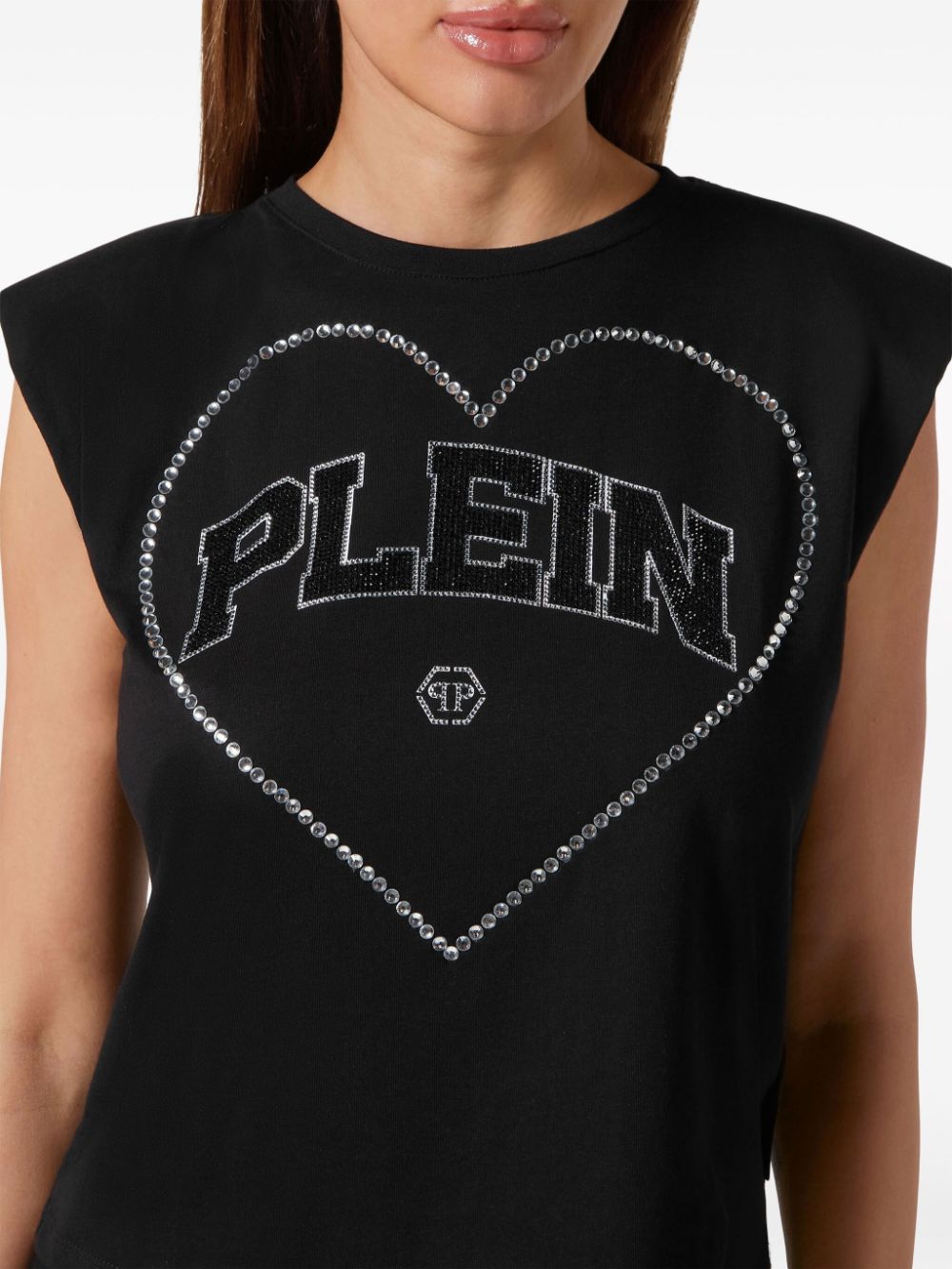 Philipp Plein Strass heart cotton tank top Women