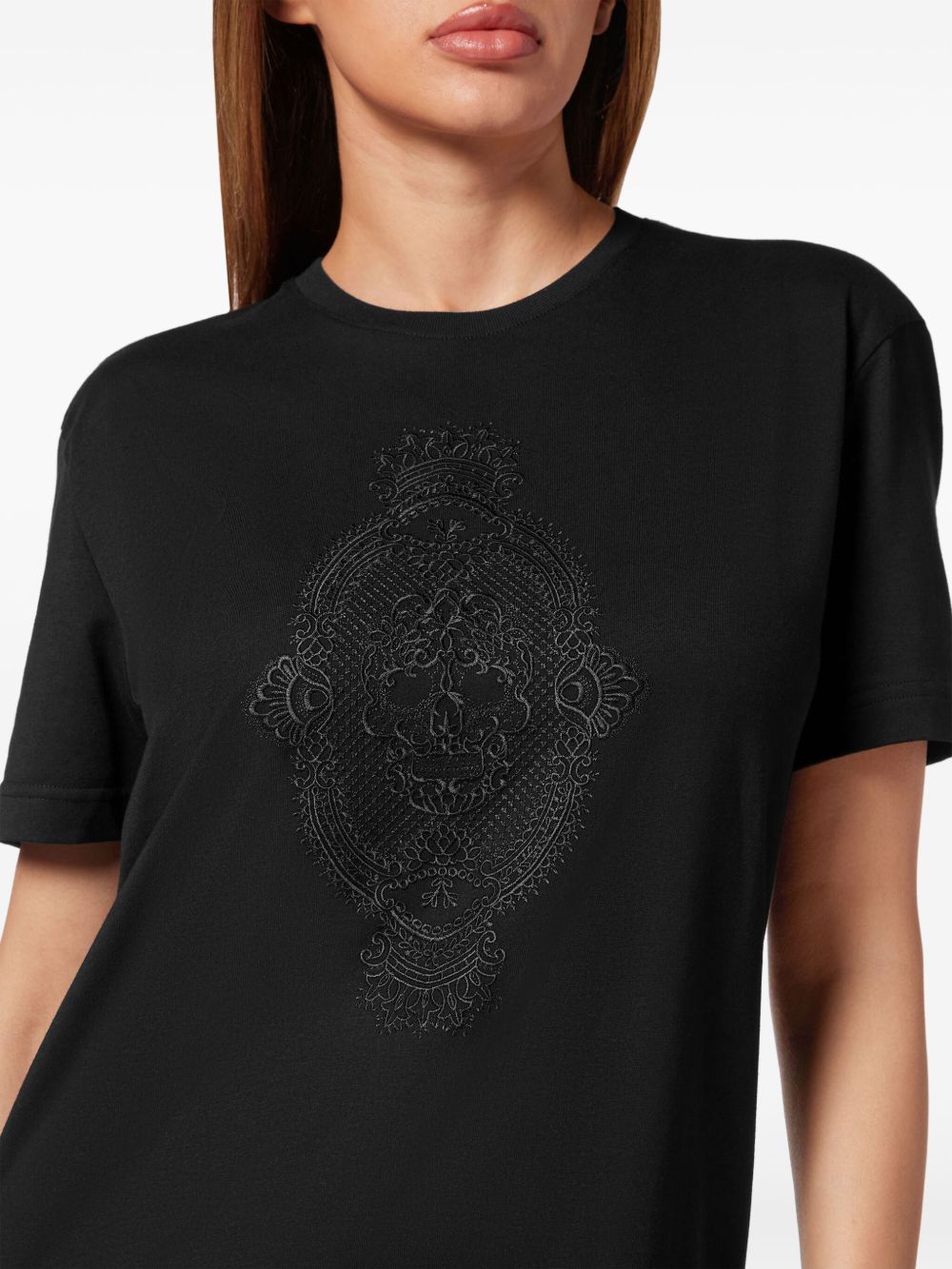 Philipp Plein skull-embroidered cotton T-shirt Women