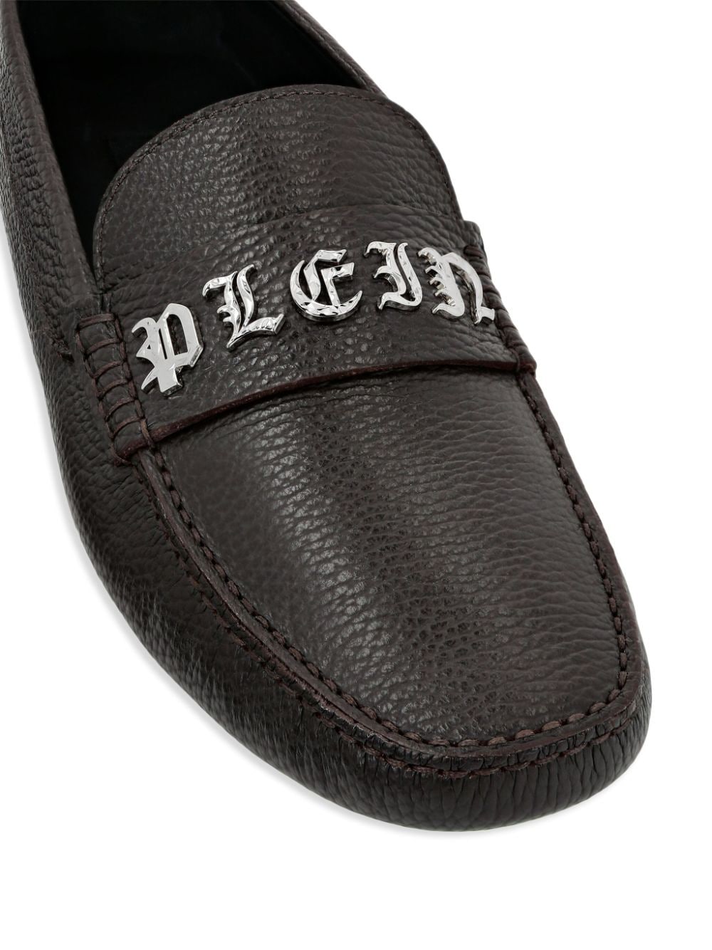 Philipp Plein logo-lettering leather loafers Brown