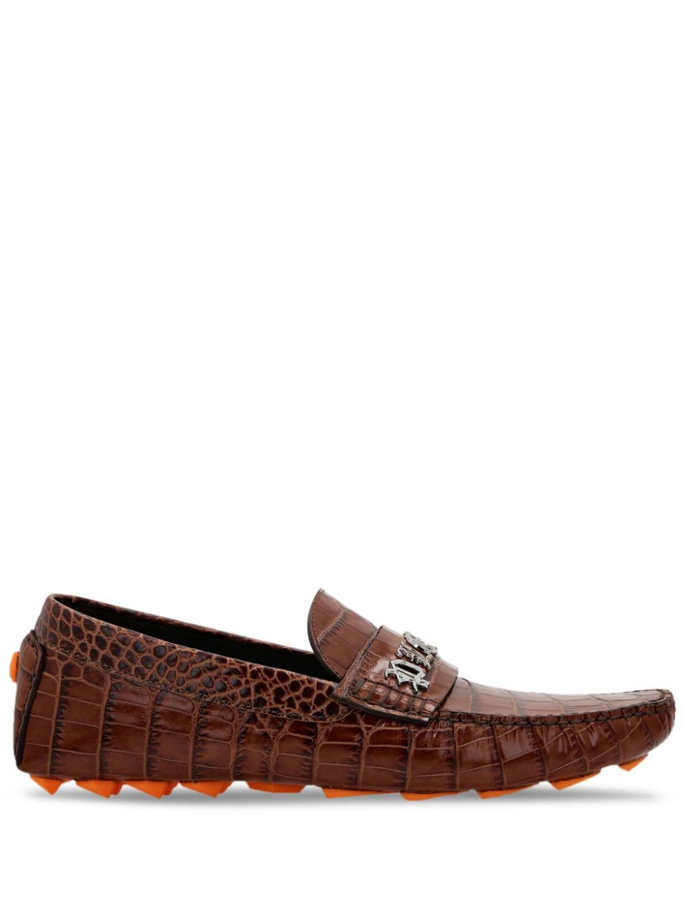 Philipp Plein Crocodile-embossed Leather Driving Shoes In Brown