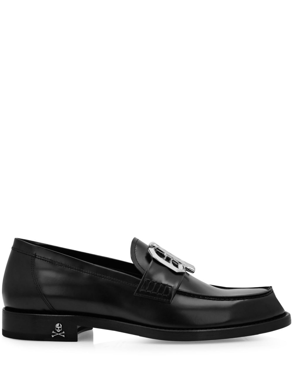 Philipp Plein Leren loafers met logoplakkaat Zwart