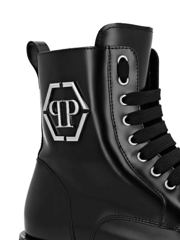 Philipp Plein logo-plaque lace-up Boots | Black | FARFETCH