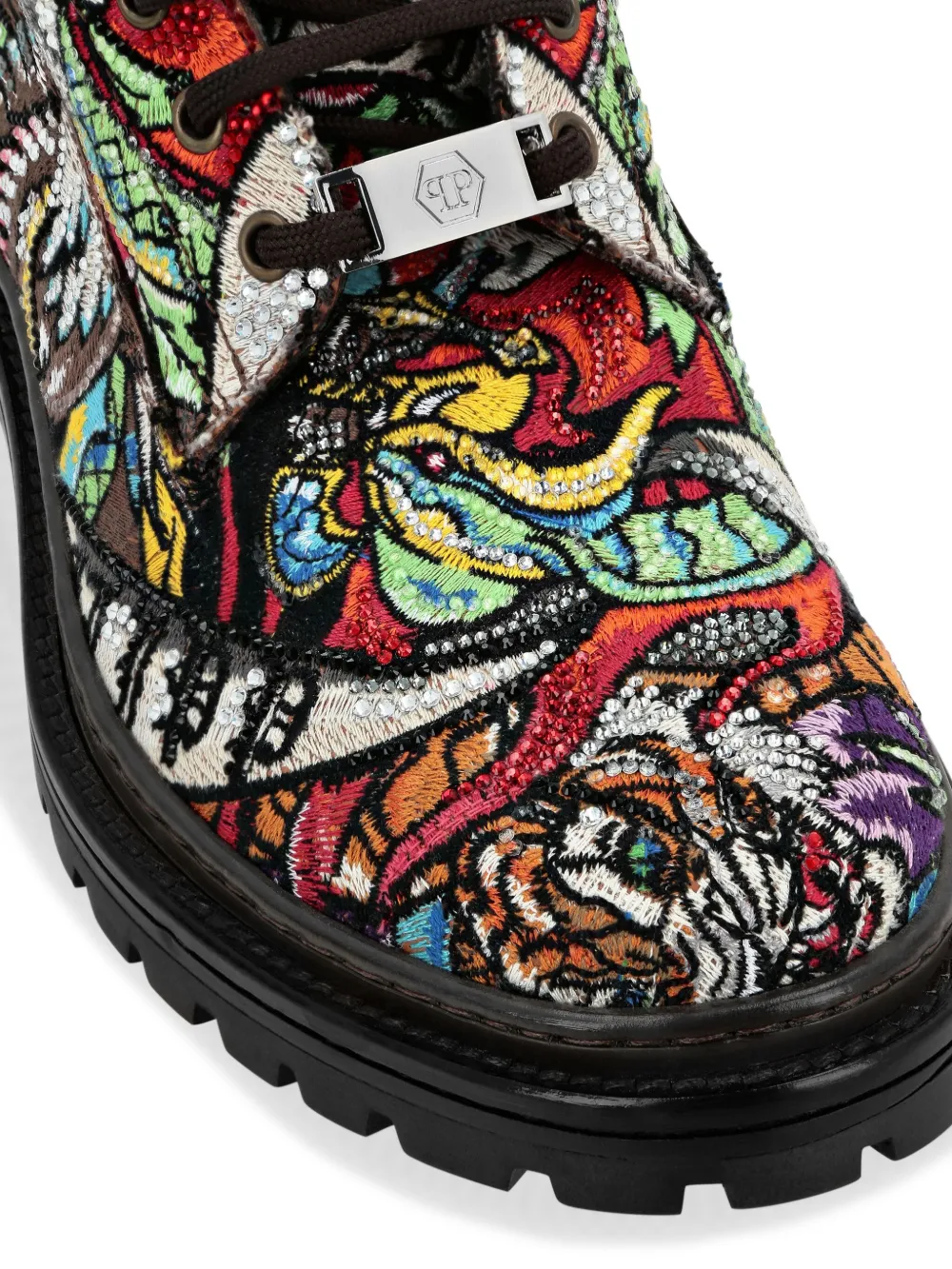 Philipp Plein Mid Tattoo leren enkellaarzen Bruin