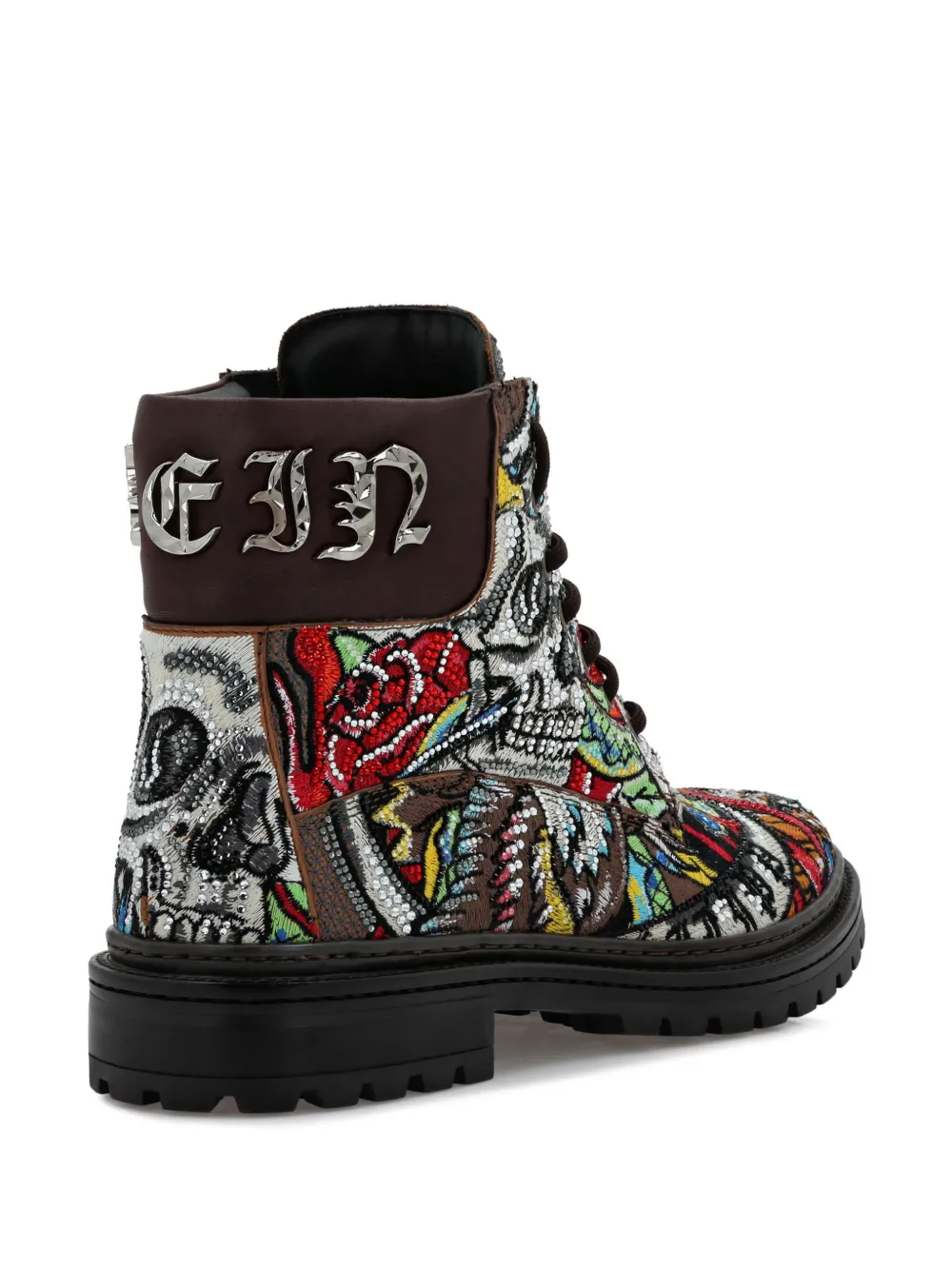 Philipp Plein Mid Tattoo leren enkellaarzen Bruin