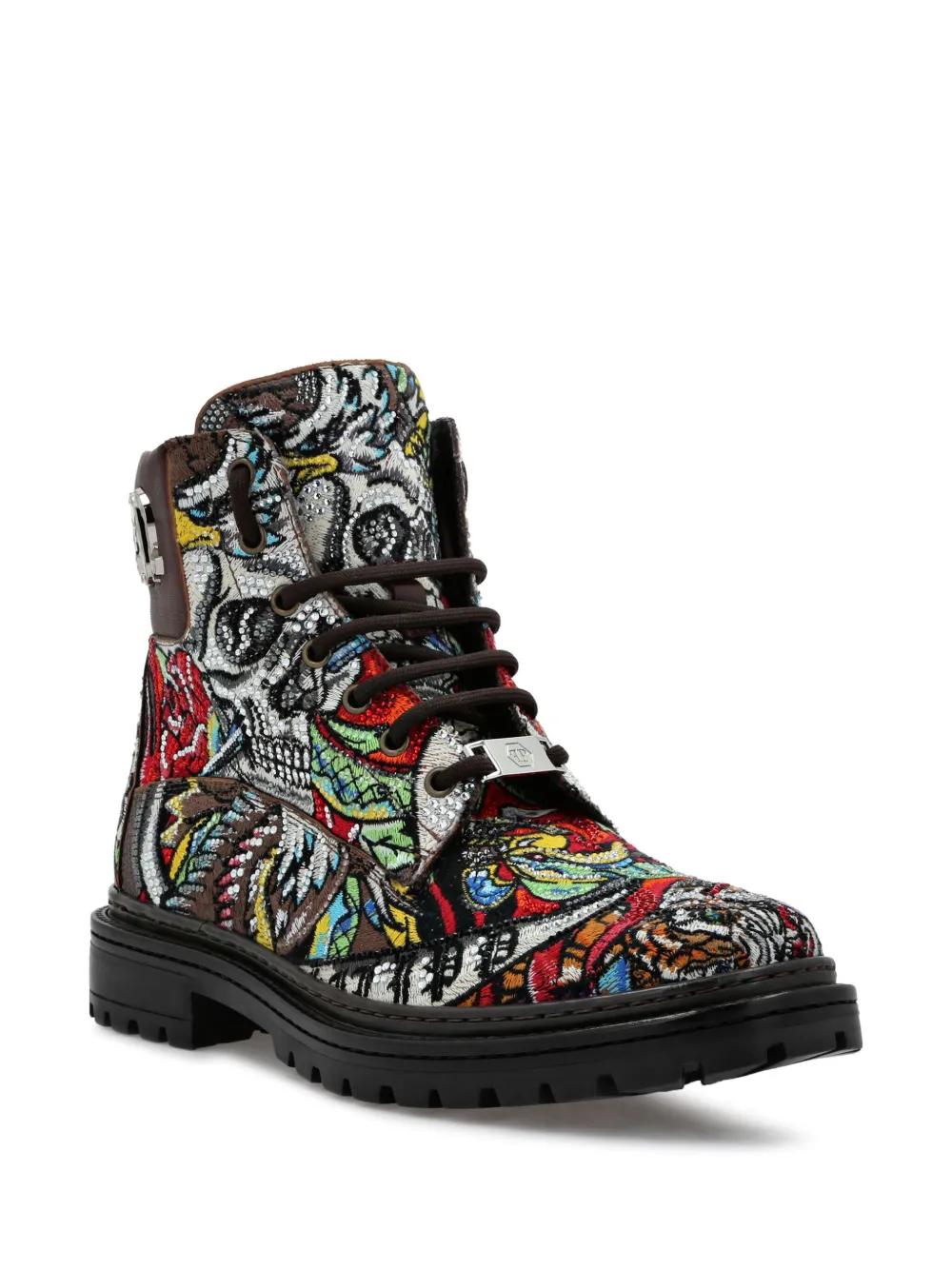 Philipp Plein Mid Tattoo leren enkellaarzen Bruin