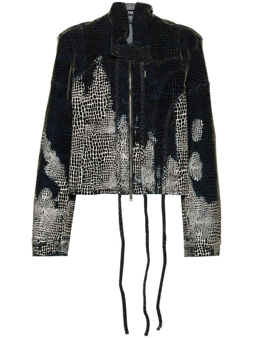 Ottolinger velvet-print cropped denim jacket Blauw