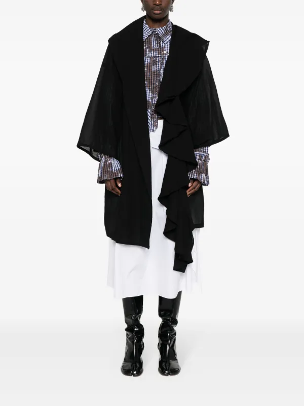 Yohji Yamamoto Casaco Midi Drapeado Texturizado | Preto Yohji Yamamoto Casaco Midi Drapeado Texturizado | Preto