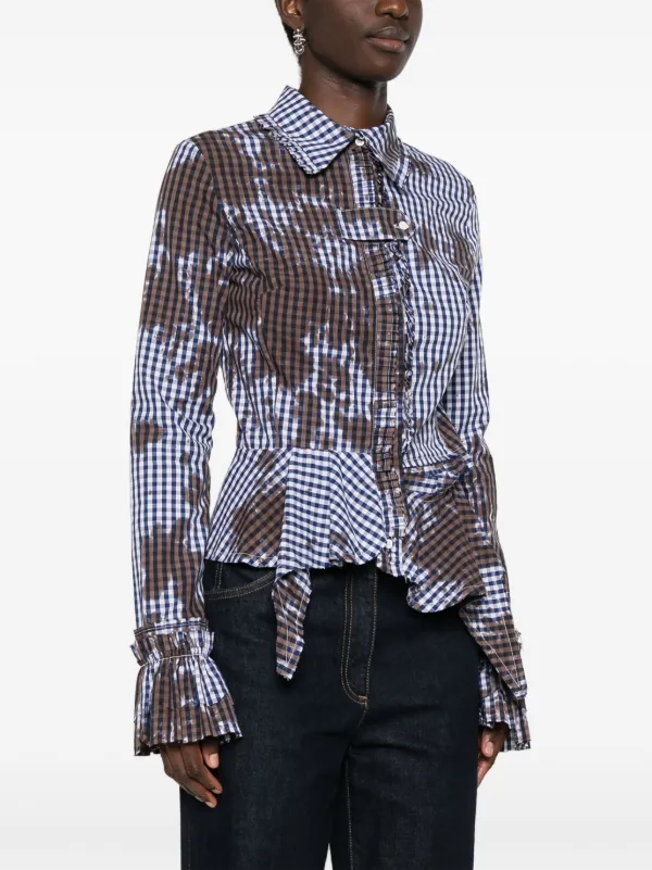 Ottolinger Stained Gingham Ruffled Shirt | Blue | FARFETCH