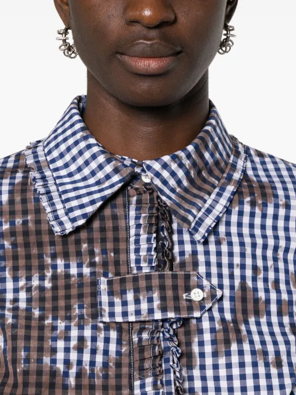 Ottolinger Stained Gingham Ruffled Shirt | Blue | FARFETCH