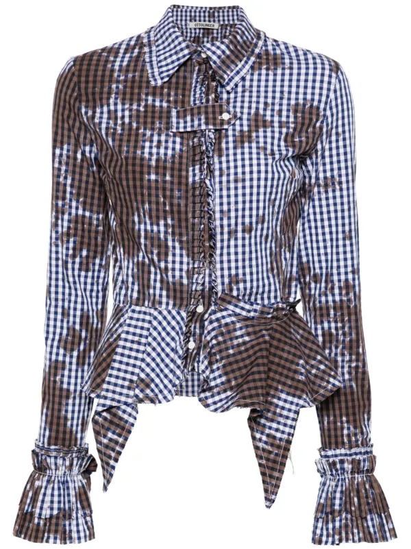 Ottolinger Stained Gingham Ruffled Shirt | Blue | FARFETCH