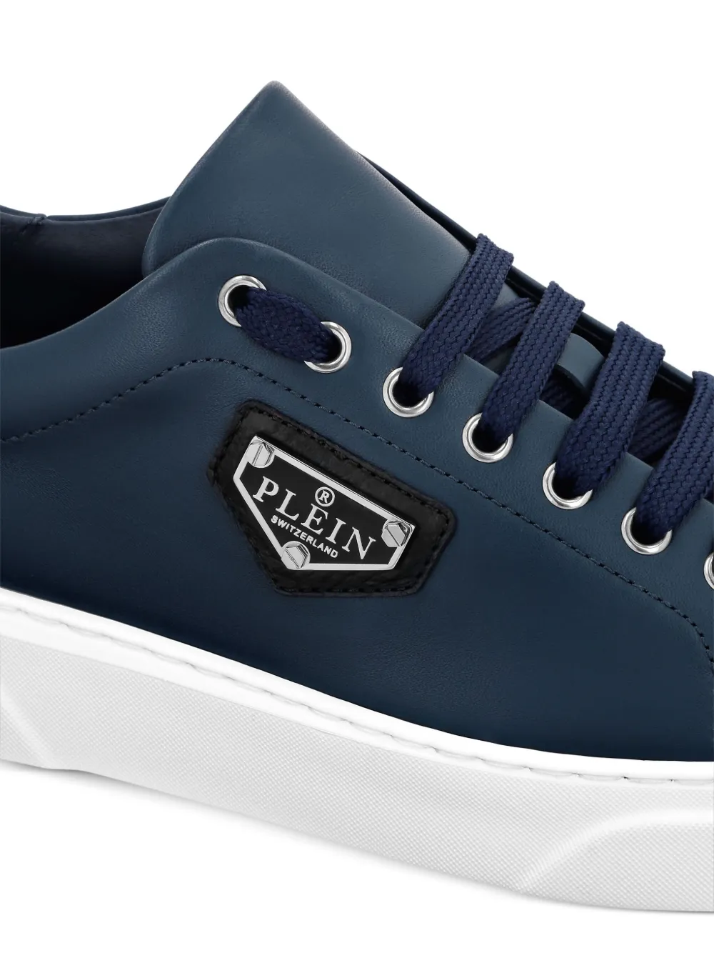Philipp Plein Lo Top Calf Leather Trainers Blue