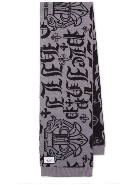 Philipp Plein logo-motif merino scarf Men