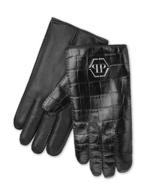 Philipp Plein crocodille-effect leather gloves Men