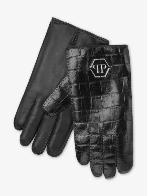 Philipp Plein crocco printed leather mid-gloves Hexagon