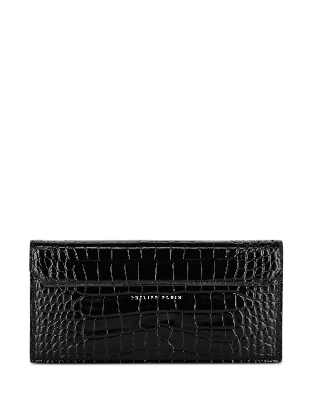 Philipp Plein Gothic Plein clutch met krokodillen-reliëf - Zwart