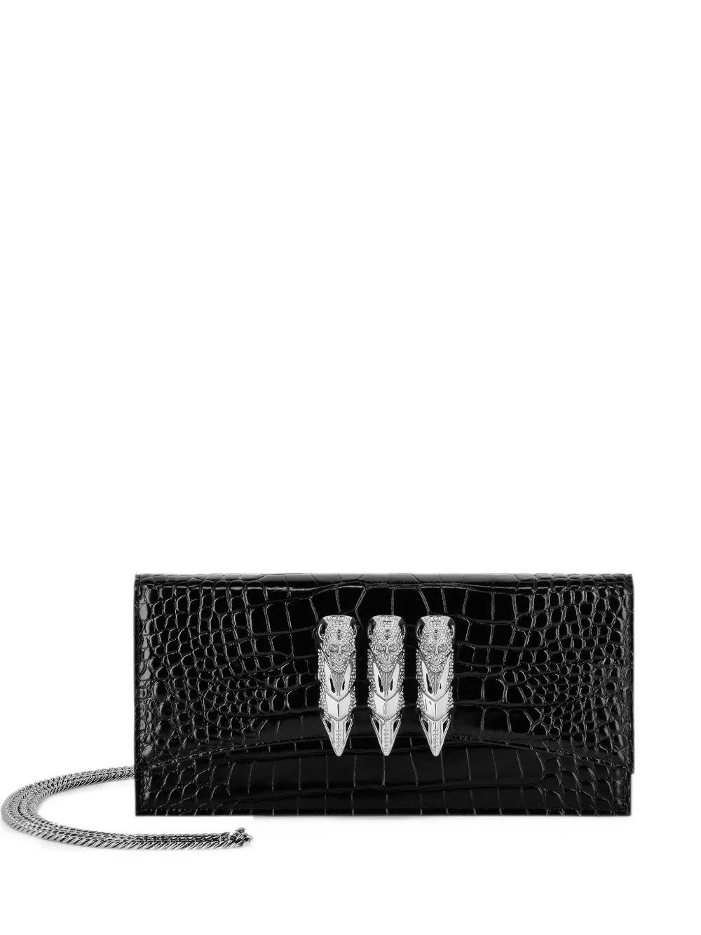 Philipp Plein Skull leren tas met handvat en krokodillen-reliëf Zwart
