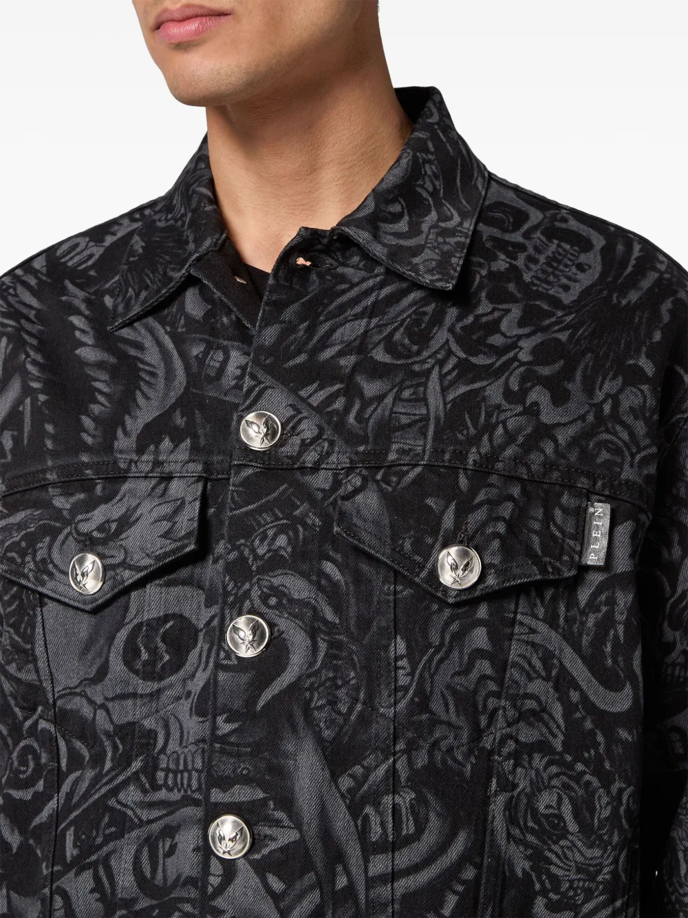 Philipp Plein Denim jack met print Zwart
