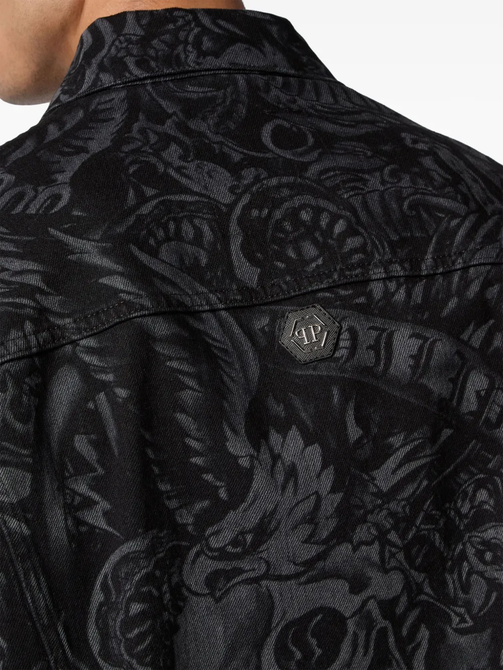Philipp Plein Denim jack met print Zwart
