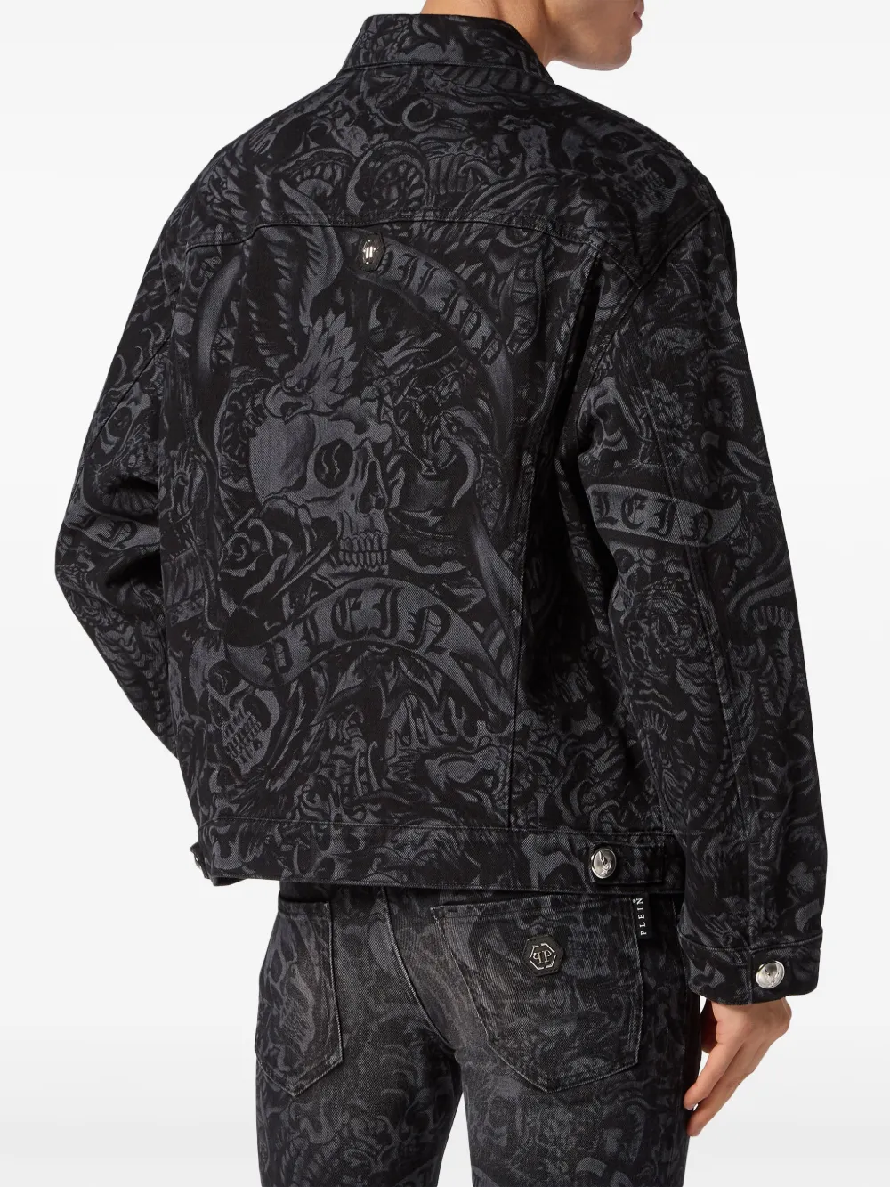 Philipp Plein Denim jack met print Zwart
