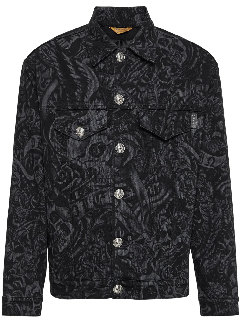 Philipp Plein Denim jack met print Zwart