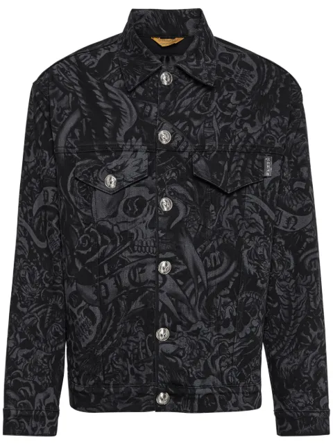Philipp Plein Jeansjacke mit Tattoo-Print