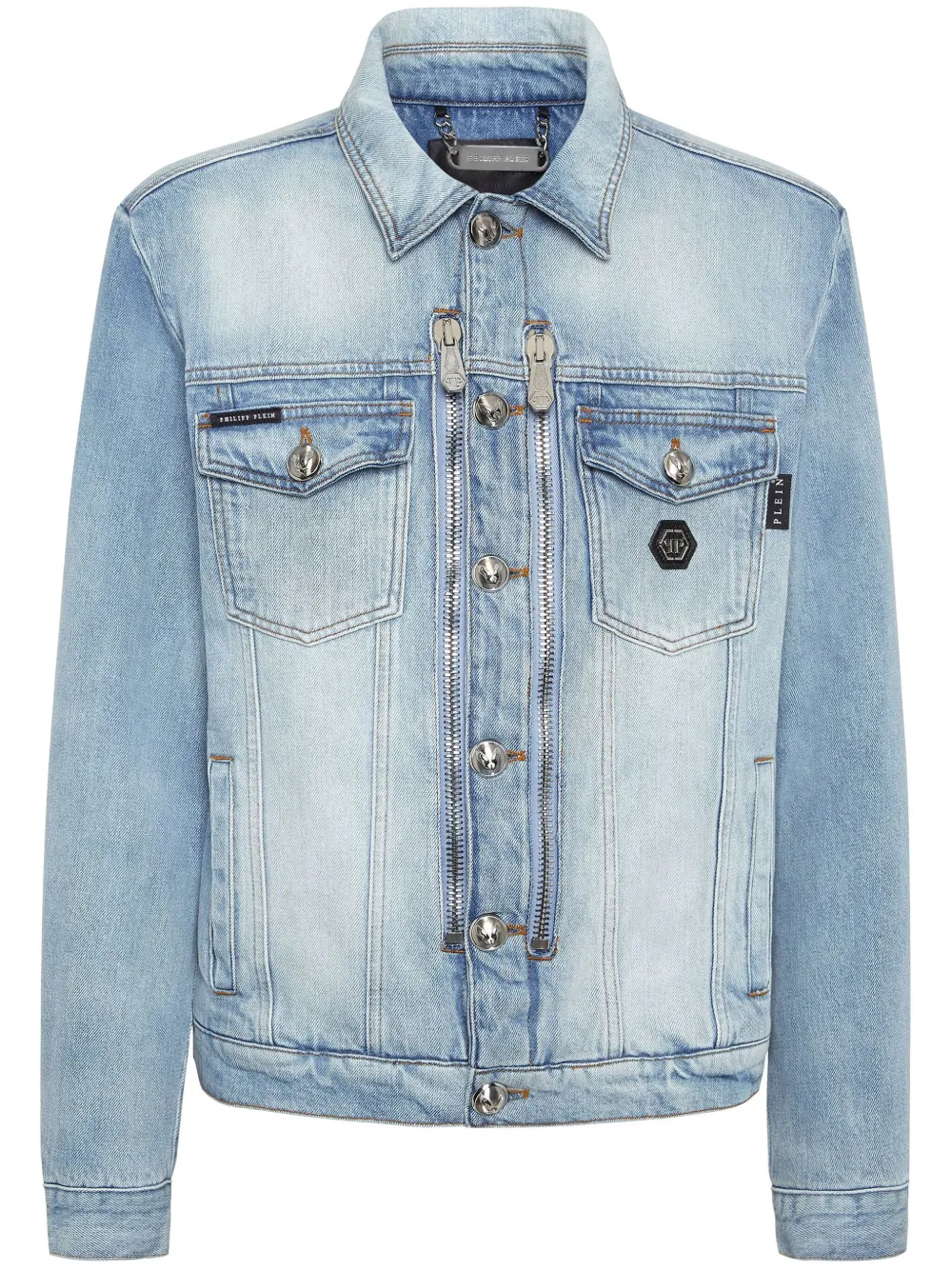 Philipp Plein Denim jack met kristallen logo Blauw