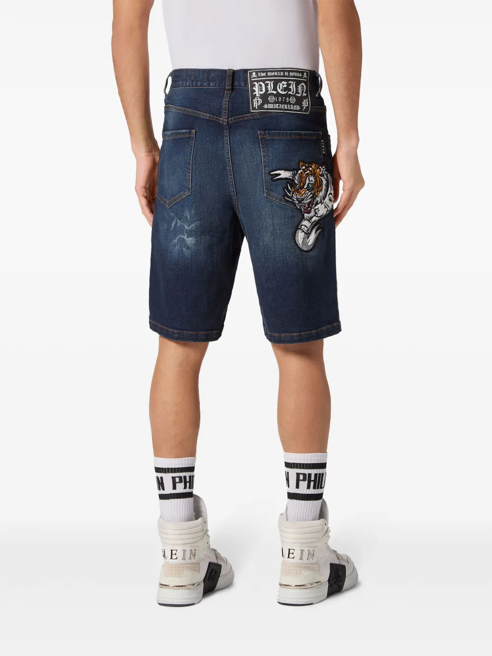 Philipp Plein Shorts met logopatch Blauw