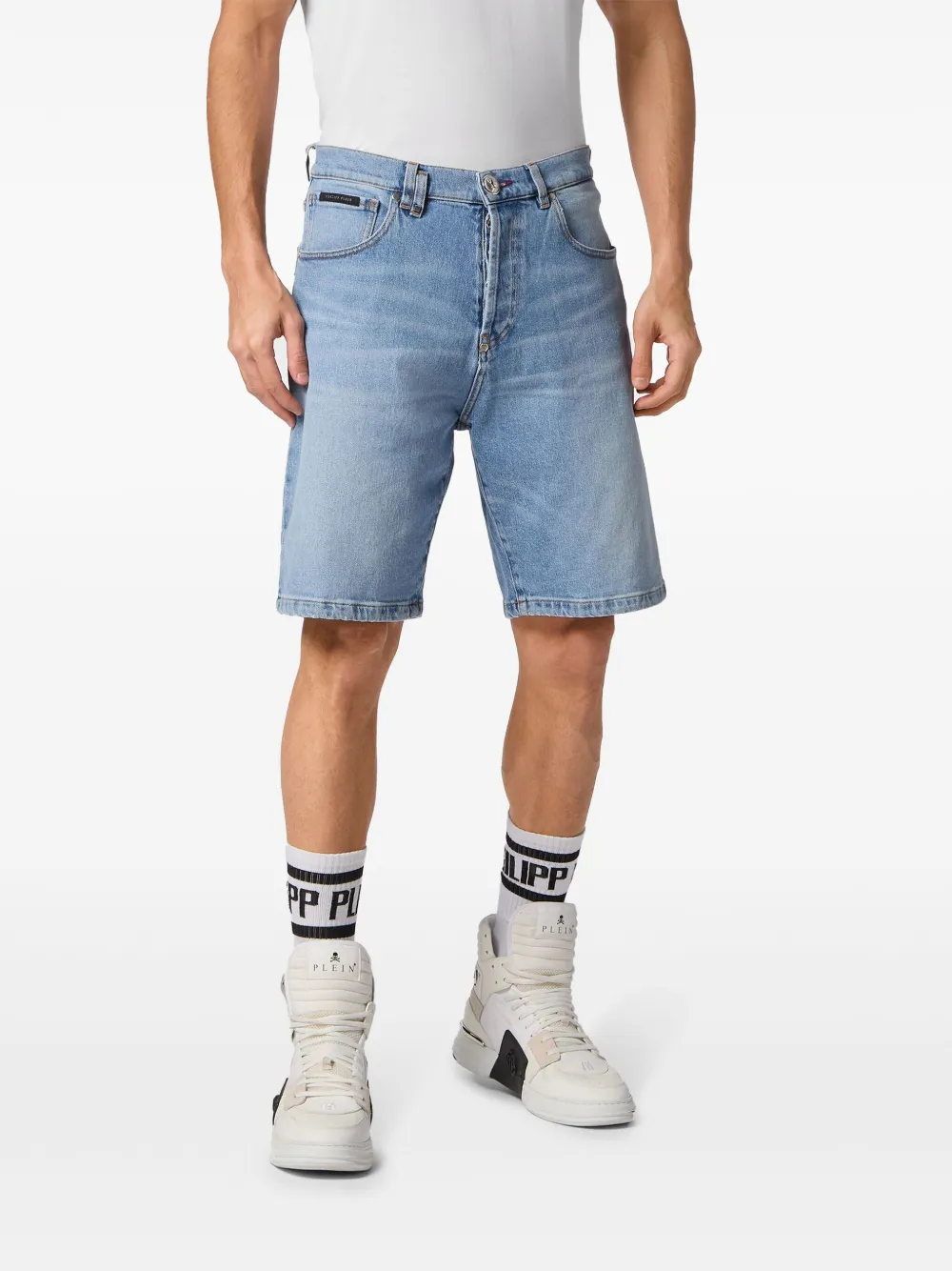 Philipp Plein Denim shorts met tijgerprint Blauw