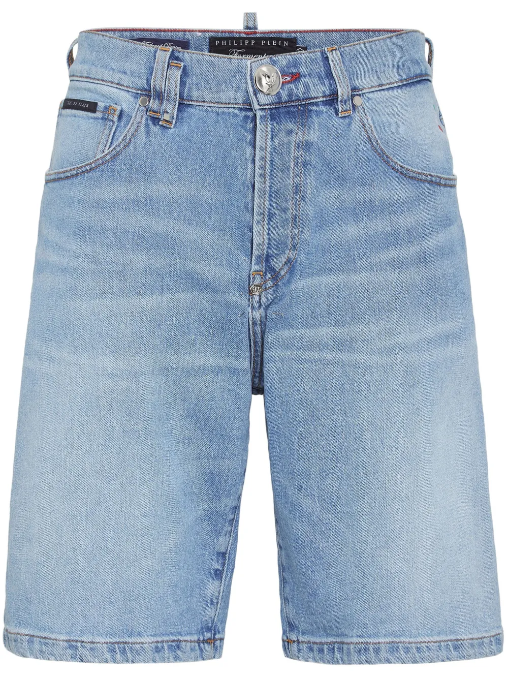 Philipp Plein Denim shorts met tijgerprint Blauw