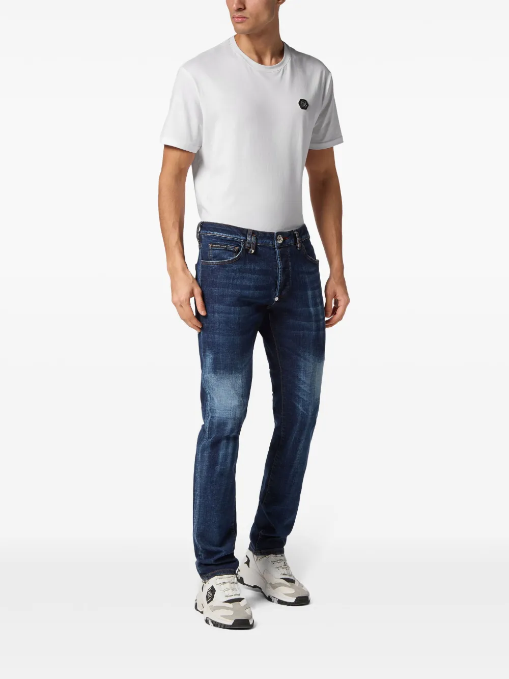 philippplein Philipp Plein Skinny jeans met doodskopprint - Blauw