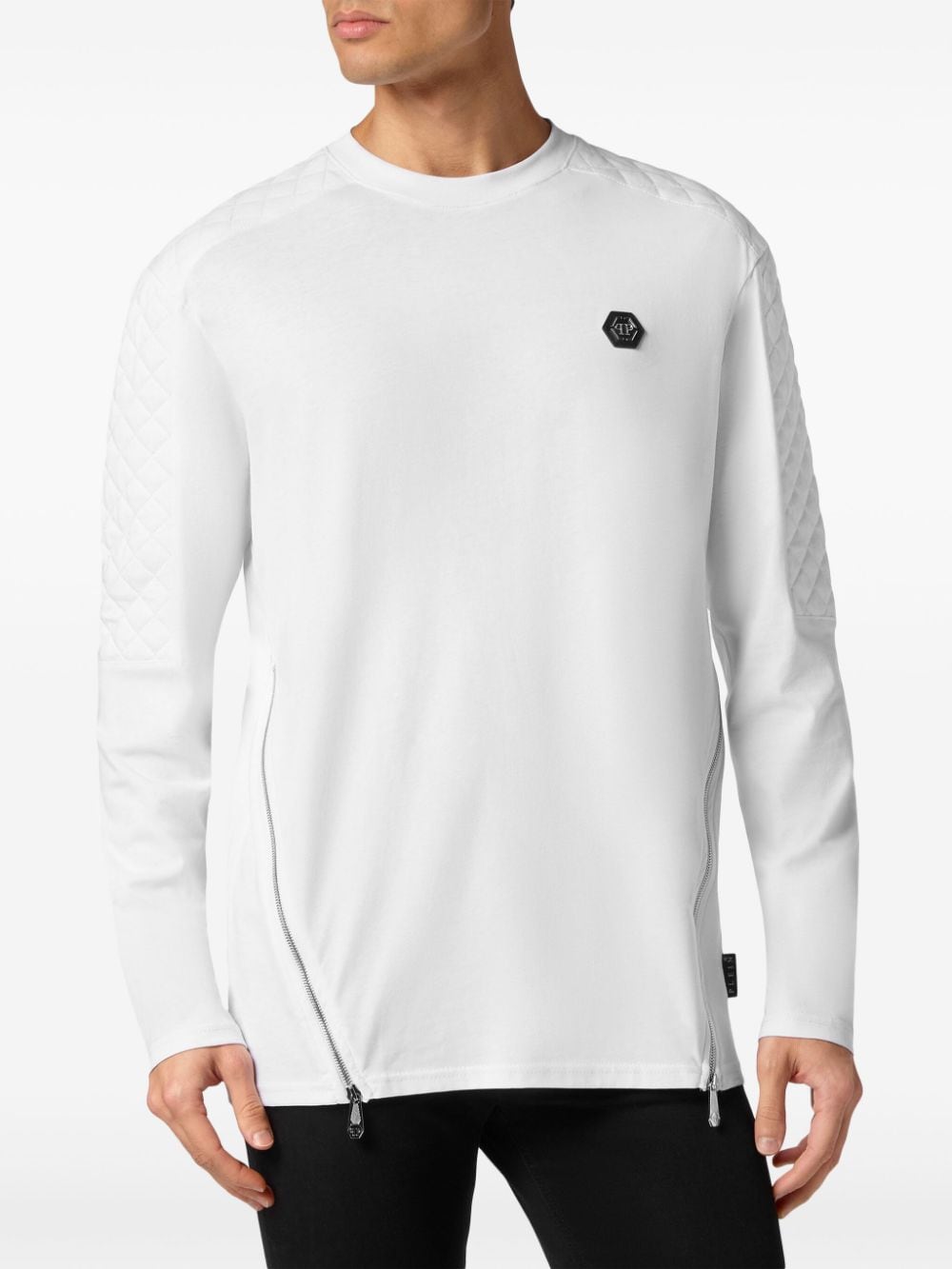 Shop Philipp Plein Appliqué Quilted-panels Sweatshirt In "01 White"