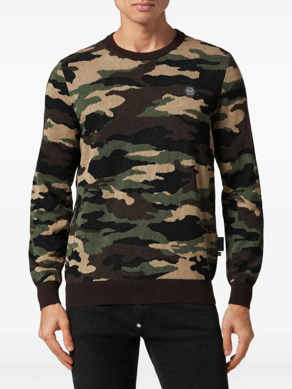Philipp Plein camouflage-print merino wool sweater Bruin