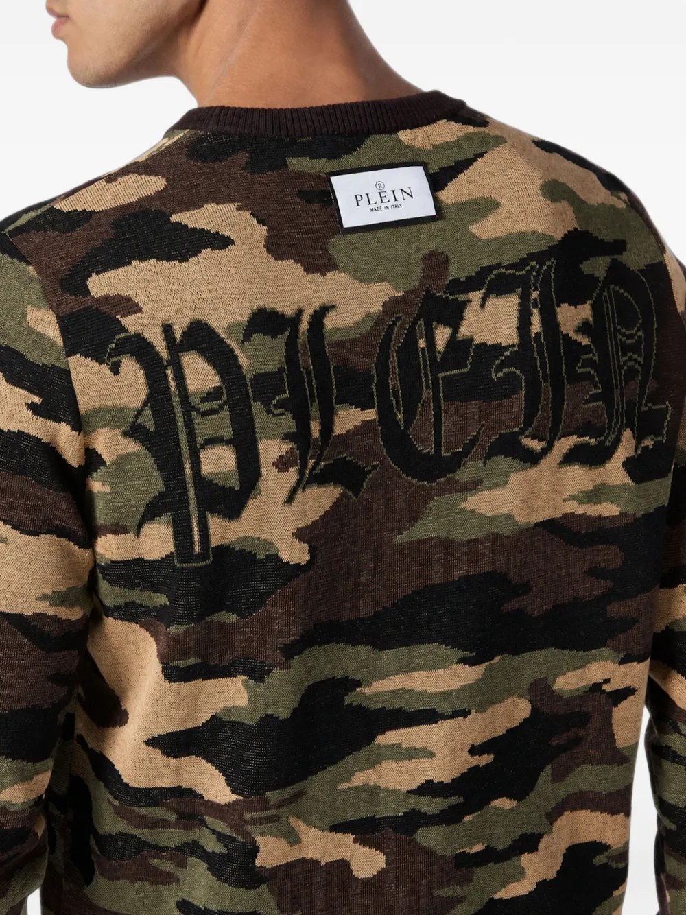 Philipp Plein camouflage-print merino wool sweater Bruin