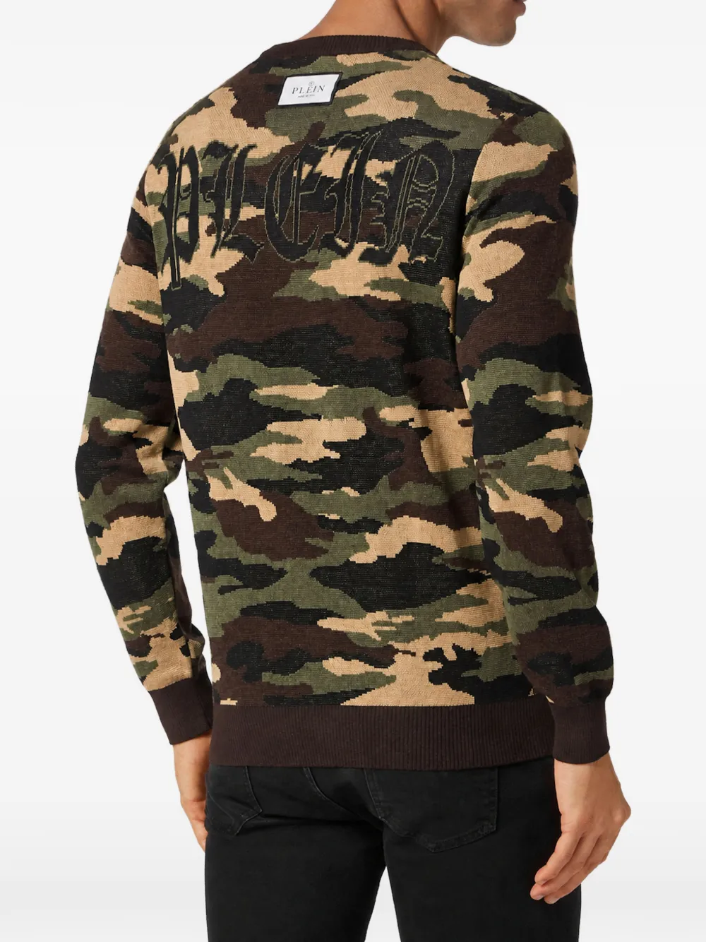 Philipp Plein camouflage-print merino wool sweater Bruin
