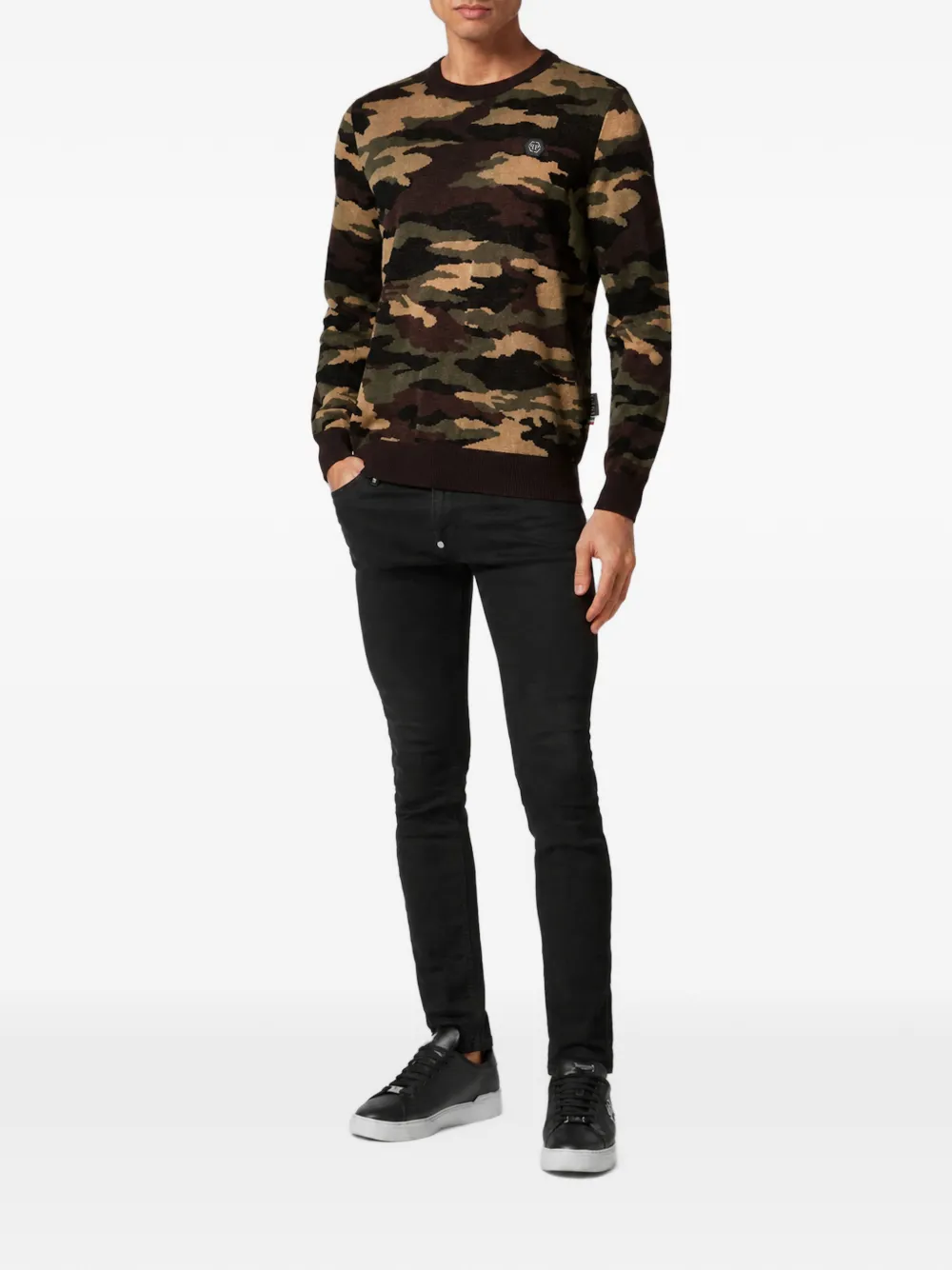 Philipp Plein camouflage-print merino wool sweater Bruin