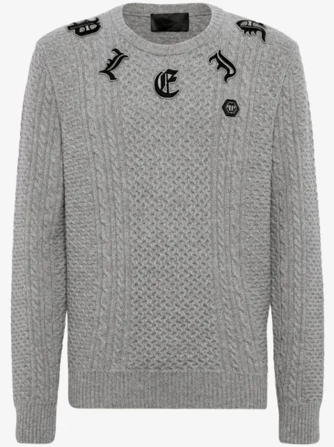 Philipp Plein logo-appliqué cable-knit jumper