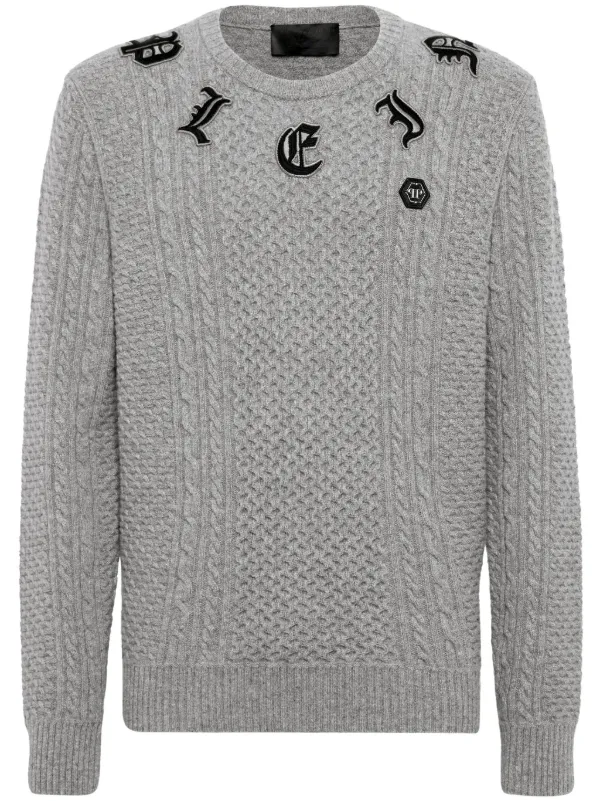 Philipp Plein ロゴ ケーブルニット セーター | グレー | FARFETCH JP