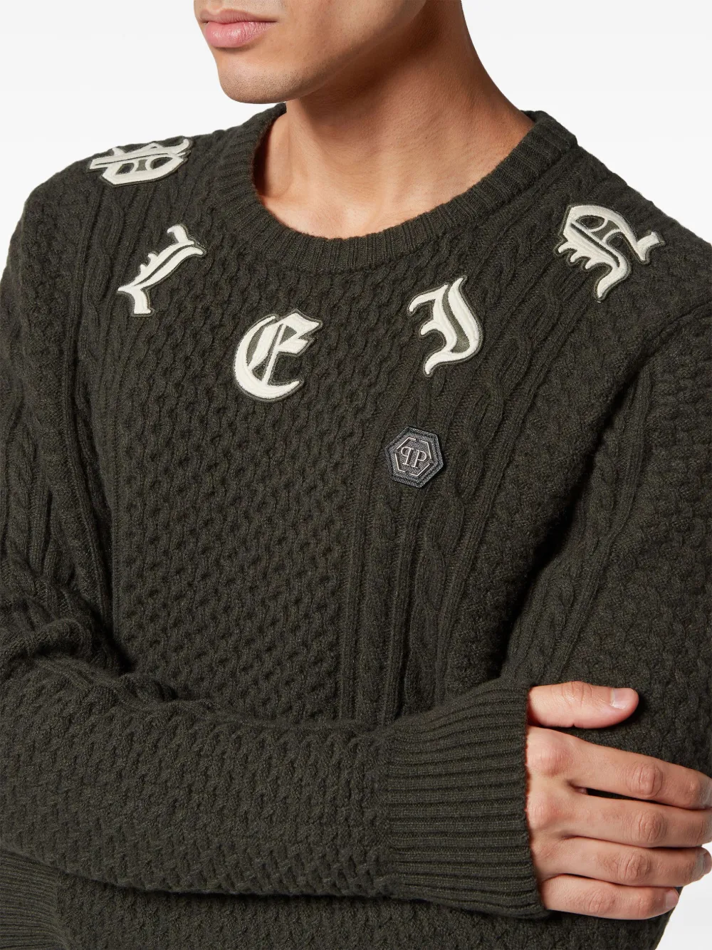 Philipp Plein Kabelgebreide trui Groen