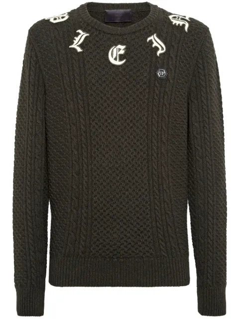 Philipp Plein logo-appliqué cable-knit jumper