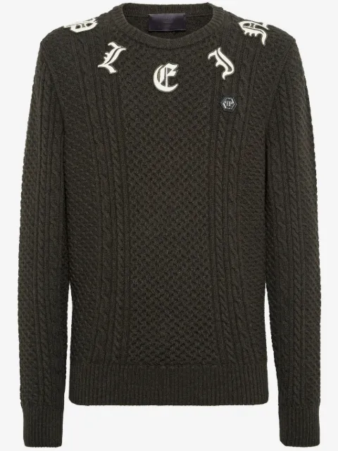 Philipp Plein logo-appliqué cable-knit jumper