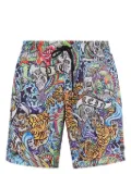 Philipp Plein Tattoo-print drawstring swim shorts - Blue