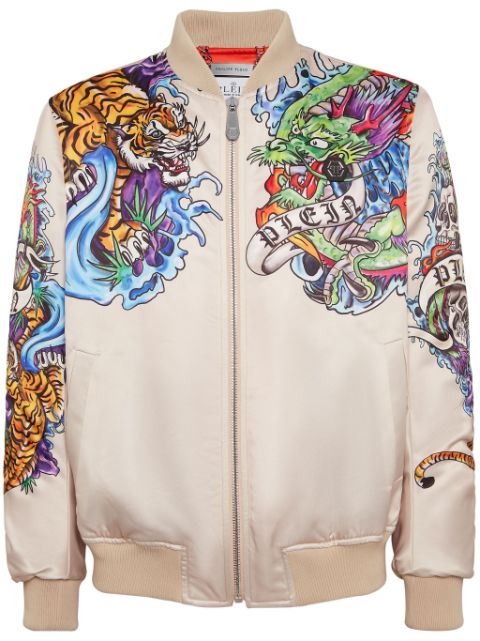 Philipp Plein tattoo-print satin bomber jacket Men