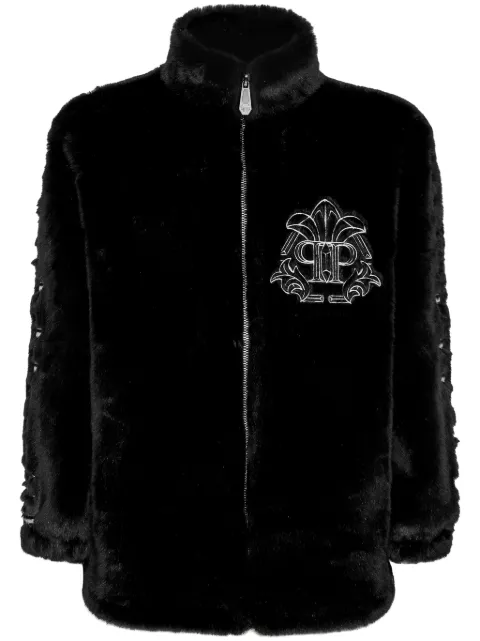 Philipp Plein faux-fur logo-embroidered jacket