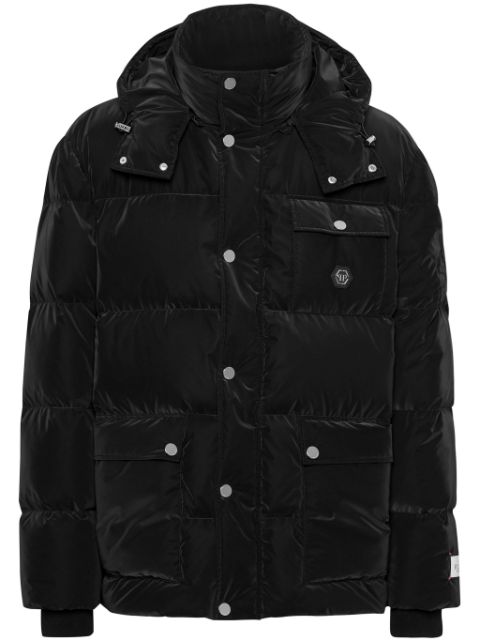 Philipp Plein logo-applique hooded puffer jacket Men