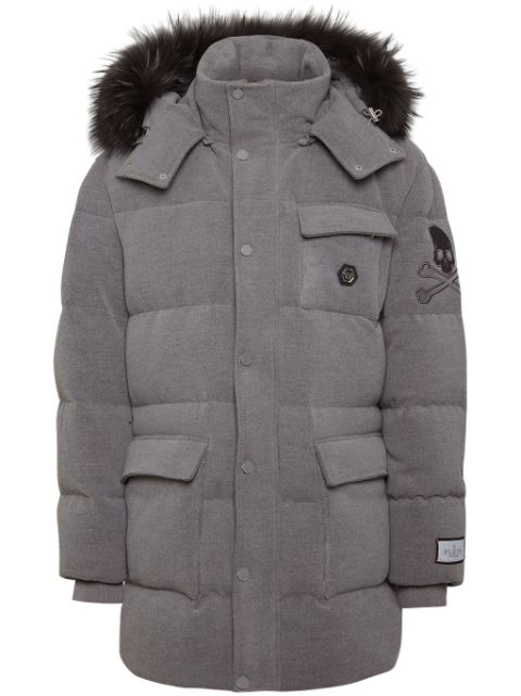 Philipp Plein logo-embroidered down coat Men