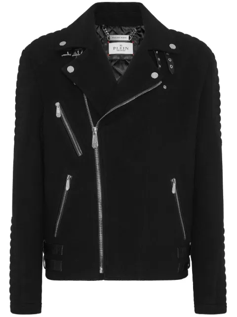 Philipp Plein logo-appliqué padded biker jacket