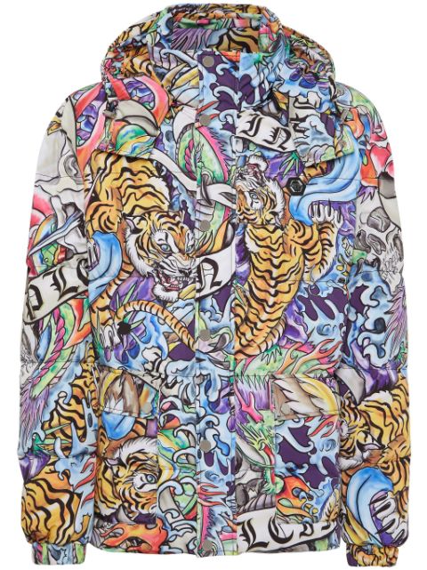 Philipp Plein tattoo-print hooded puffer jacket Men