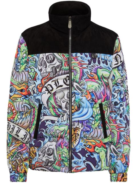 Philipp Plein tattoo-print puffer jacket Men