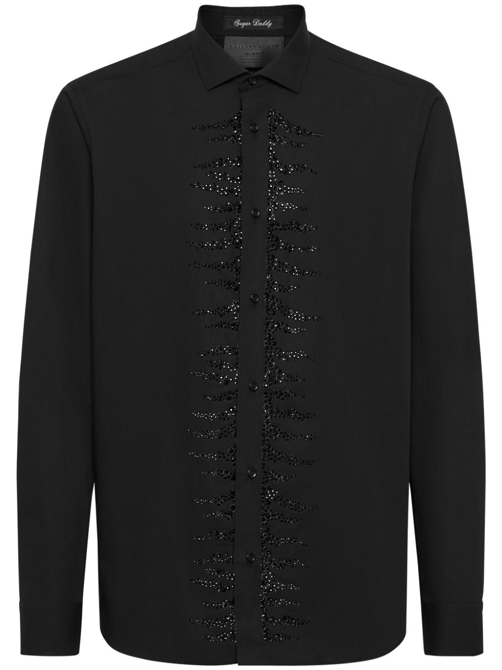 Philipp Plein Rhinestone-embellished Cotton Shirt In Black