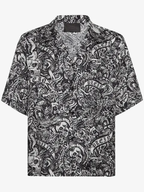 Philipp Plein Tattoo short-sleeve silk shirt